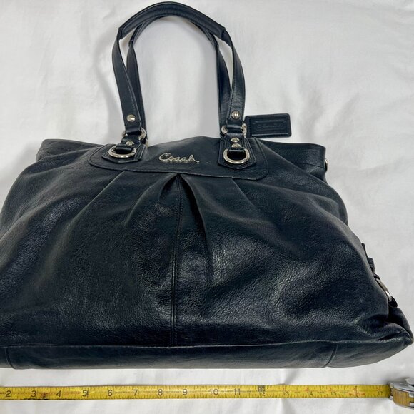 COACH ASHLEY BLACK LEATHER LARGE SATCHEL CARRYALL BAG PURSE F15513 - Picture 7 of 9